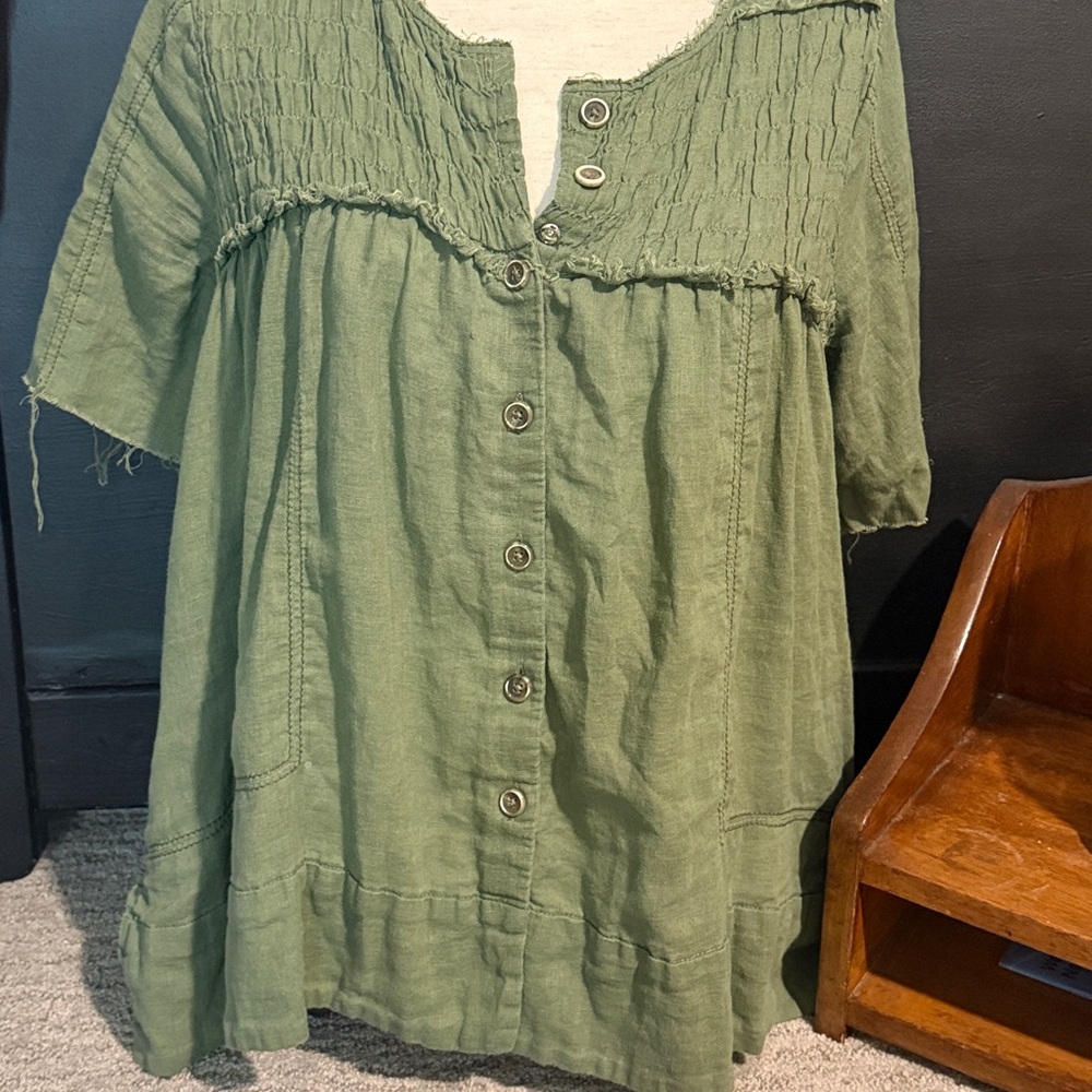 Free People Raw HemOlive Green Women's Top